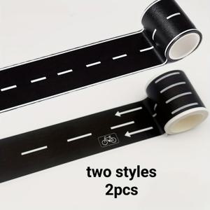 TEMU 2롤, 재사용 가능한 도로 스티커, 블랙 폴리우레탄 포장로 테이프, 5m X 5cm, prä-cut, 글리터, 무광 표면 친화적, 자동차 테마, 파티용, 자동차 장식용