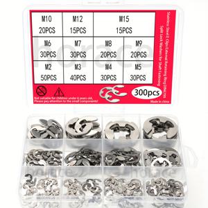 TEMU 300개/스테인리스 스틸 E형 리테이닝 링 외부 서클립 DIN6799 스플릿 잠금 와셔, 샤프트 고정용 E형 리테이닝 링 외부 E클립