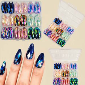 TEMU 216개 3D 형상 전기도금 초스파클리 네일 세트, 미디엄 길이 아몬드형, 멀티 컬러 혼합 네일 아트 키트, 패셔너블하고 고급스러운 인조 네일 스티커, 샤이니 네일 팁, 고딕 스타일 인조 손톱, 탈착식 네일 세트