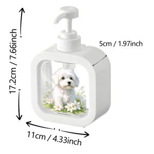 TEMU 핸드 펌프가 달린 창의적인 가정 욕실 디스펜서 - 꽃 사이에 앉아 있는 귀여운 말라뮤트 강아지 - 흰색 솜털과 큰 물결 눈, 욕실 및 주방 싱크대에 적합 - 비누, 손세정기, 샤워 젤 등에 이상적 - 혁신적인 로션 병