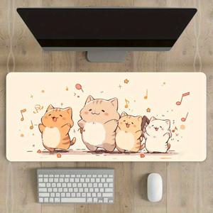 TEMU 귀여운 오렌지색 탭비 고양이와 음표 마우스 패드 - 고품질 표면의 게이밍 데스크 매트, 브라운 음표가 있는 베이지색 배경, 컴퓨터, 노트북 및 작업 공간 장식에 적합 - 고양이 애호가를 위한 완벽한 선물