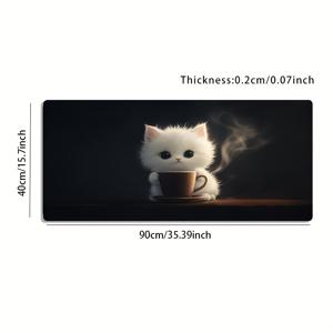 TEMU 커피컵을 든 흰색 고양이 아트 디자인의 대형 게이밍 마우스 패드 1개, 미끄럼 방지 세탁 가능 고무 베이스, 대형 데스크 매트 사무용품, 컴퓨터 장식 오염 방지 게이밍 마우스 패드, 게이머를 위한 이상적인 선물, 초대형 데스크 매트, 스타일리시한 사무실 책상 장식 및 학습용품