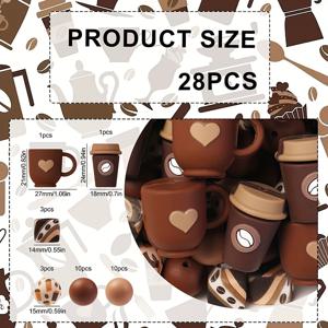 TEMU 28개 귀여운 3D 커피 테마 실리콘 비즈 | 프린트된 사각형 하트 모양 패션 디자인, 주얼리 제작, 팔찌, 넥스트랩, 비즈 펜 액세서리, 장식, 완벽한 발렌타인데이 선물 - 비즈 키트, 비즈 용품으로 이상적