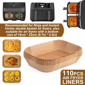 TEMU 에어프라이어용 직사각형 파피어 라이너 110매 – 일회용, 논스틱, 오일 저항 식품 등급 시트, 듀얼 에어프라이어, 오븐, 전자레인지에 적합 – 내열성, 세척 용이, 감자튀김, 치킨에 이상적