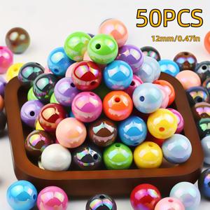 TEMU 아크릴 소재의 16mm 원형 비즈 50개입, 다양한 색상으로 제작되어 팔찌, 목걸이, 귀걸이, 헤어 장식, 신발 장식, 의류 및 주얼리 재료 제작에 적합합니다.