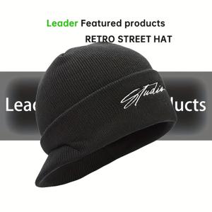 TEMU 레트로 스타일 자수 브림 비니 - 캐주얼 웨어, 야외 활동, 하이킹, 스키, 사이클링에 적합, 배터리 없음