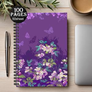 TEMU 1권 우아한 파스텔 퍼플 핑크 그린 꽃과 나비 스파이럴 노트북 - 100페이지 짧은 제본 다이어리, 수평선 페이지, 청소년 및 여성용 - 자연 테마 선물 (생일/크리스마스) - 귀여운