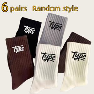 TEMU 3팩/6팩 남성용 사계절 트렌디 레터 양말, 다양한 색상의 패셔너블 세로 글자 중목 양말, 스포츠 & 캐주얼