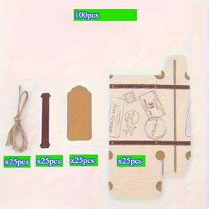 TEMU 100개 미니 캐리어 선물 상자 세트 (태그 25개, 상자 25개, 끈 25개, 손잡이 25개 포함) - 카툰 테마, 내구성 좋은 종이, 미니 사이즈 3.15*1.18*1.97인치, 휴일 및 결혼 선물에 완벽, 크리스마스 휴일을 위한 편리한 여행 보관 솔루션, 선물 상자