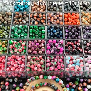 TEMU 446개 비즈, 30가지 색상 및 비즈 조합 세트 - 8mm 유리 비즈, 주얼리 제작에 적합, 팔찌, 목걸이 및 자동차 장식품에 적용 가능 - 주얼리 제작용 공예 부자재 및 재료