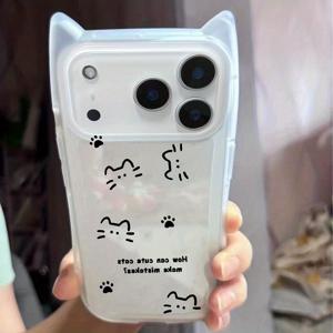 TEMU 휴대폰 케이스 - 고양이 귀와 발이 특징인 귀여운 3D 폰 케이스. 아이폰 17, AIR, 16, 15, 14, 13, Pro Max Plus에 적합. 이 부드러운 커버는 훌륭한 선물입니다.