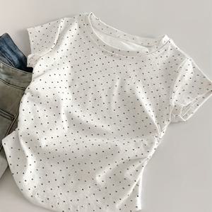 TEMU 여성용 폴카 도트 핏 반팔 탑, Y2K 빈티지 스타일 반팔 라운드넥 티셔츠, 여름 캐주얼 웨어에 완벽, 소녀스러운 스타일을 위한 다재다능한 기본 아이템