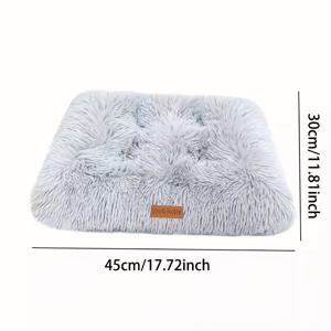 TEMU 1개 대형 두꺼운 플러시 강아지 침대 & 고양이 매트 - 겨울 따뜻함, 탈부착 및 세탁 용이, 부드러운 폴리에스터 섬유, 사각형 모양, 소형 및 중형견, 고양이에게 이상적