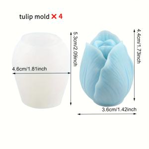 TEMU 4개 튤립 모양 실리콘 몰드 세트 - 비누, 양초 & 공예용 유연한 꽃 모양 몰드 - 내열성, 선물 제작에 이상적 - 완벽한 휴일 선물로