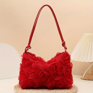 TEMU 우아한 장미 여성 이브닝백, 포멀 레이디스 파티 클러치, 달콤하고 우아한 숄더백, 솔리드 컬러 큐브, 웨딩 퍼스