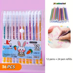 TEMU 36개 세트 [펜 12개 + 리필 24개] 메탈릭 글리터 컬러 펜 세트, 페인팅 및 수채화 펜에 적합, 앨범, 블랙 카드, 콜라주, 공예, 세라믹, 돌, 유리, 생일 선물, 크리스마스, 할로윈에 적합한 가는 팁 펜