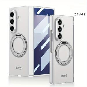 TEMU 휴대폰 케이스 - 삼성 Z 폴드 모델 3부터 7까지 디자인된 접이식 케이스. 외부 마그네틱 링 및 무선 충전 지원 기능 포함. 스탠드, 현대적인 세련된 디자인, 강화된 가장자리, 마그네틱 잠금 장치가 포함된 보호 케이스입니다.