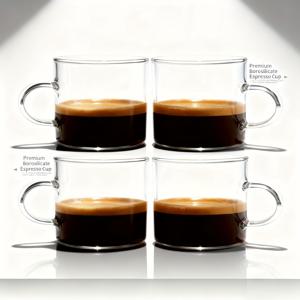 TEMU 2/4/6개입, 110ml/3.87oz 손잡이 달린 농축 커피 머그, 투명 유리 우유 컵, 커피 향신료, 커피, 디저트, 샐러드 드레싱 제조에 적합