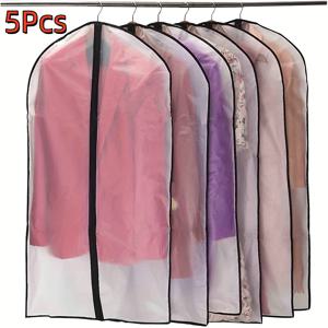 TEMU 지퍼가 달린 방진 투명 의류 가방 5개, 가정용 세탁 가능한 보관 가방, 반투명 풀 지퍼 정장 커버, 옷장 보관 및 여행에 적합