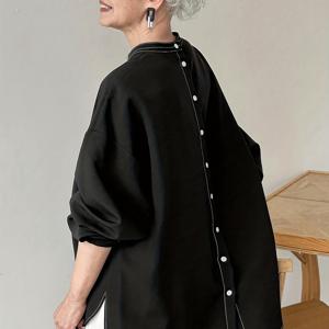 TEMU 여성용 대조 스티칭과 대조 버튼 장식 루즈 캐주얼 다용도 셔츠