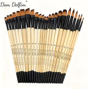 TEMU 돔 델피름 24피스 전문가용 아트 페인트 브러쉬 세트 - 나일론 브리슬, 라운드, 플랫, 앵글드, 필버트 브러쉬, 아크릴, 수채화, 가슈 페인팅용 매끄러운 표면 - 내구성 강화, 디테일 작품, 학교 용품, 공예 애호가를 위한 이상적