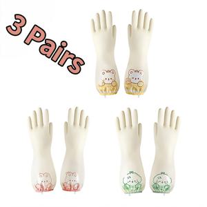 TEMU 3켤레 만화 패턴 니트릴 장갑, 라텍스 프리, 저자극성, 단층 두꺼운, 길이 32cm, 손바닥 텍스처 디자인 - 가정 및 주방, 욕실, 안뜰 및 화장실 다용도 청소, 가정 세탁 및 설거지 장갑에 적합