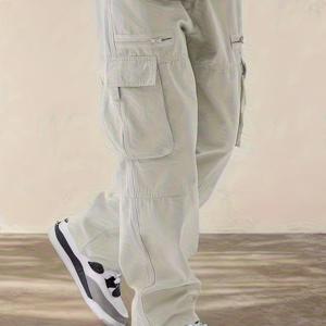 TEMU 남성용 빈티지 카고 팬츠 - 멀티포켓 벨트, 루즈핏 트라우저, 지퍼 클로저 & 코듀로이 (사계절용) 드로스트링 허리 - 아웃도어, 캐주얼 웨어용 헤비듀티 - 솔리드 컬러 논스트레치 카고 팬츠