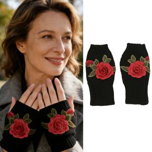 TEMU 가을 겨울 장갑 2개/페어, 따뜻한 오픈핑거 장갑, 입체 꽃 자수 장식, 반장갑이 있는 페이크 슬리브, 가을 겨울 방한 장갑, 엄마를 위한 최고의 선물