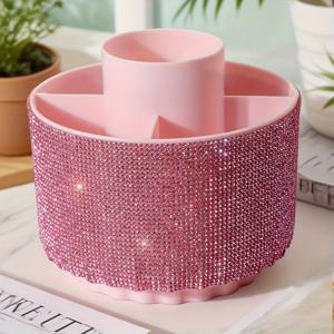 TEMU 1개 장식 메이크업 브러쉬 홀더 화장품 보관함, 360도 회전 멀티 컴파트먼트 네일 브러쉬 및 메이크업 도구 정리함, 반짝이는 데스크탑 보관 용기, 구획화된 립스틱, 아이브로우 펜슬, 루스 파우더 브러쉬 화장품 보관 용기, 반짝이는 정교한 선물, 발렌타인데이, 어머니날 선물