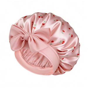 TEMU 엘리티나 새틴 보닛 - 체리 프린트 헤어 케어 캡, 조절 가능한 헤드밴드, 자연스러운 곱슬머리를 위한 부드럽고 통기성 좋은 디자인, 여성에게 완벽한 선물, 잠옷 액세서리 | 스타일리시 헤드밴드 | 편안한 착용감