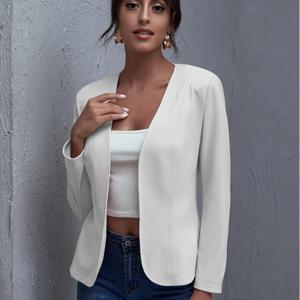 TEMU 여성용 봄/여름 솔리드 컬러 얇은 긴팔 버튼리스 가디건 재킷, 세련된 심플 비즈니스 우아한 휴가 캐주얼 코트