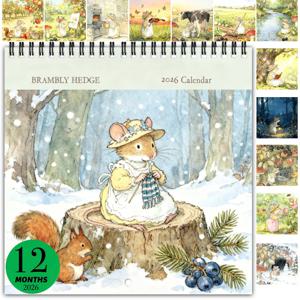 TEMU 1개 브램블리 헤지 영국 목가적 2026 벽걸이 달력 플래너 - 귀여운 영국 야생동물 (눈 덮인 숲 쥐 & 다람쥐) 수채화 일러스트, 12개월 보기, 영어 날짜, 홈 오피스, 크리스마스 & 새해 선물용, 홈 오피스 크리스마스 새해 선물에 적합