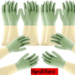 TEMU 베이지색과 민트 그린색의 두꺼운 라텍스 장갑 16개 (8쌍) 세트입니다. 미끄럼 방지 기능이 있어 설거지, 청소 및 다양한 가정용 작업에 적합합니다. 인체공학적 디자인과 내구성이 뛰어난 소재로 제작되었으며 주방, 욕실에서 사용하기에 완벽합니다.