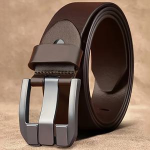 TEMU 빈티지 스타일 남성용 천연 가죽 벨트, 넓은 핀 버클과 합금 버클 헤드 특징, 청바지 및 캐주얼 바지에 적합, 가족 및 친구를 위한 선물로 완벽