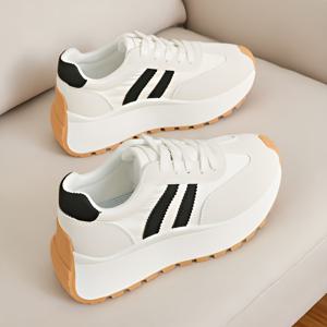 TEMU 2025년 봄/가을 신상 두꺼운 밑창 아빠 신발, 밝은 색상의 다용도 스니커즈, 컬러 블록 디자인, 가볍고 부드러운 밑창, 여성 신발