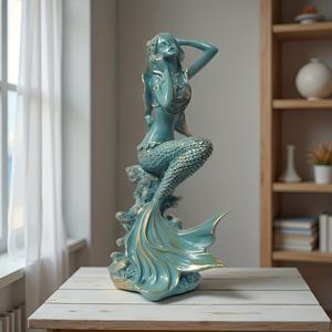 TEMU 귀여운 빈티지 터키석 인어 레진 조각상, 집, 사무실 또는 책장에 적합 - 장식용으로 완벽하며, 휴일 및 생일에 이상적인 선물로, 현대적인 바다 테마 홈 장식품이 특징입니다.