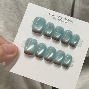 TEMU 10개입 민트 초콜릿 쿨감 캣아이 스타일 누르는 방식의 숏 인조 손톱, 데일리 시크 청록색 숏 사다리꼴 스타일, 탈부착식 인조 손톱, 여성용 및 발렌타인데이 선물용, 보관함 포함