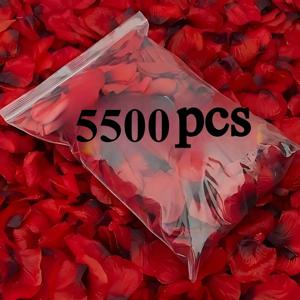 TEMU 5500개 실물 같은 합성 빨간 장미 꽃잎 - 결혼식 및 발렌타인데이를 위한 밝은 폴리에스터 장식, 로맨틱한 프로포즈, 사진 배경에 이상적, 조립 불필요, 결혼식, 기념일 및 특별한 행사에 완벽