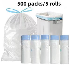 TEMU 500개입 두꺼운, 누수 방지, 냄새 방지 쓰레기 봉투 5롤 (드로스트링 잠금) - 매우 두꺼운, 찢김 방지, 대용량 15리터 봉투 (가정, 사무실, 애완 동물 배설물, 상업용으로 적합) - 일반 쓰레기통과 호환