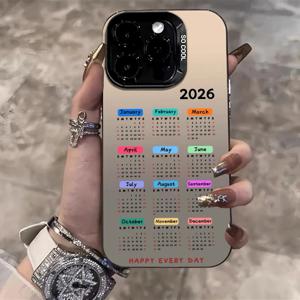 TEMU 폰케이스: 2026 캘린더 패턴 에너제틱 폰케이스, 애플 아이폰 17/16/XR/11/12/13/14/15 플러스 프로 맥스/플러스 및 기타 모델 호환, 내구성, 얼룩 방지, 지문 방지, , 남자친구, 장인어른, 아내를 위한 완벽한 생일 선물 또는 새해 선물~IMD 소재-블랙-실버-2026 캘린더 XH1027