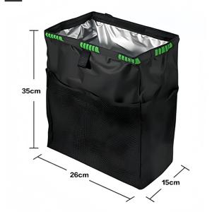 TEMU 차량용 걸이형 휴지통/수납백: 3.5갤런 대용량 자동차 /수납백, 누수 방지 옥스포드 원단 제작, 간편한 보관을 위한 접이식, 4개의 포켓 포함. 캠핑용, 자동차 액세서리