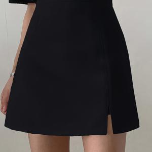 TEMU 하이웨이스트 슬릿 스커트, 여성용 캐주얼 지퍼업 미니 슬림핏 하이웨이스트 단색 블랙 스커트, 봄/여름 캐주얼 데일리웨어