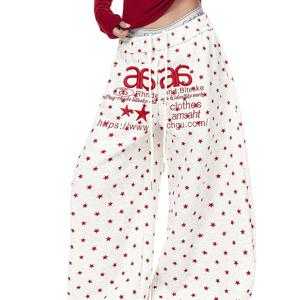 TEMU 2026 봄 신상 아메리칸 패션 브랜드 스타 풀 자수 레터 마체타 스웨트팬츠 남녀 공용 댄스 루즈핏 와이드 레그 팬츠