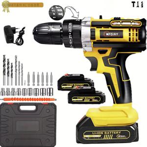 TEMU [국내발송] MFOIAY 21V 2000mAh 충전식 리튬 배터리2개 다용도 전동드릴 35N 빅토크해머드릴무선 가정용전동드라이버 임팩트드릴 해머전동드릴