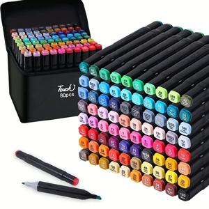 TEMU 80색 듀얼 팁 마커 세트 (세밀 팁 및 굵은 팁 포함) - , 애니메이션 제작자, 학교 및 사무실 사용에 적합 - 휴대용 보관 상자 포함 - 드로잉, 스케치, 하이라이트에 이상적이며 학생 문구류 포함