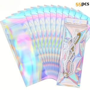 TEMU 55/25개 레이저 실버 포장 백 - 재밀봉 가능 - 소규모 사업에 적합, 사이즈 6X23 Cm, 펜, 립글로스, 주얼리, 인조 속눈썹, 사탕, 주얼리 제작 용품에 적합 - 결혼식, 결혼식 축하, 생일에 이상적