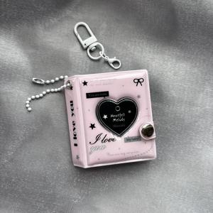 TEMU Y2K 핑크 하트 2인치 포토 앨범, 싱글 그리드 ID 사진 홀더, K-팝 아이돌 미니 카드 정리함, 포토카드 바인더, 가방 참, 16페이지 32장 수납|포카바인더