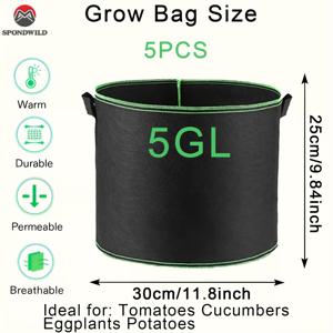 TEMU 5-피스 세트, 11.36/18.93/26.5/37.85/56.78 L, 부직포 심기 백, 두꺼운 부직포 모종 화분, 정원 식물 백, 식물 화분, 토마토 심기 백, 채소, 꽃, 나무, 씨앗 백, 대형 화분, 성장 백, 모종 백, 가드닝 화분, 직사각형 화분 상자, 감자 심기 백, 채소 재배 정원 백, 정원 화분