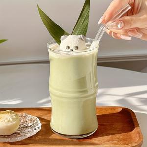 TEMU [컵 1개 + 빨대 1개] 유리컵 2개 세트 - 내열성, 우아한 주스, 커피, 차 컵 - 가족 파티용으로 이상적 - 내구성 좋고 세척이 쉬운 파티 음료 용기, 재미있는 디자인, 재사용 가능한 식수 용기