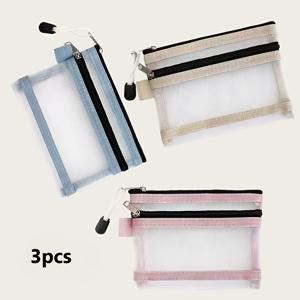 TEMU 다양한 색상의 투명 메쉬 카드홀더 3개 세트, 명확한 디스플레이, 명함 및 소품 보관에 적합, 여권 정리 가방, 출퇴근 액세서리, 심플한 디자인, 지퍼 잠금